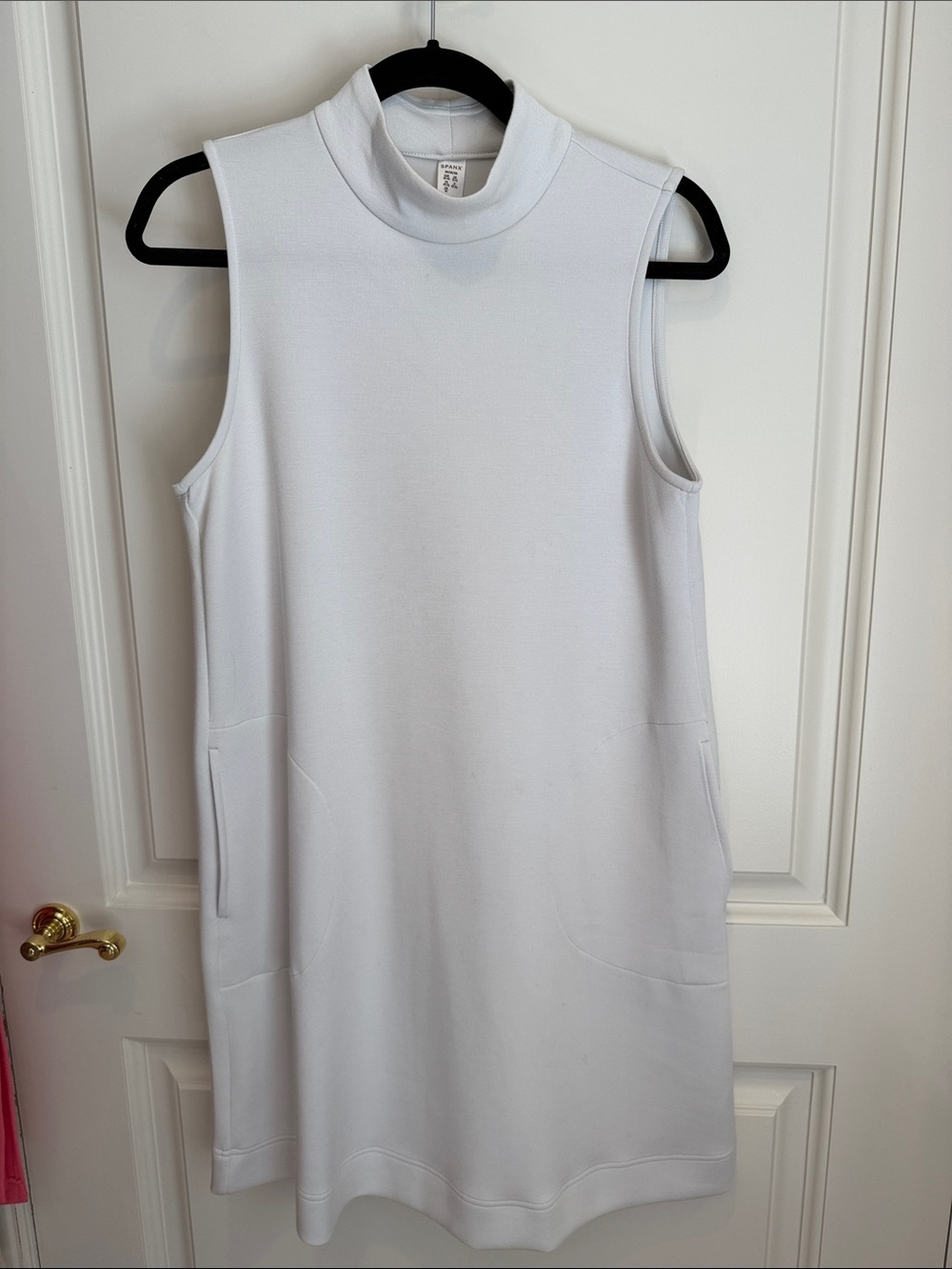 Sleeveless pale grey Mock Neck Shift Dress